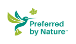 Logo with a green and blue hummingbird and a small leaf above it, accompanied by the text "Preferred by Nature.